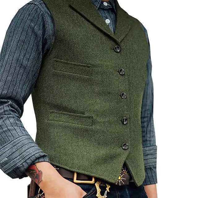 Herringbone Tailored Waistcoat for Men - Green