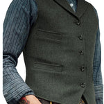 Herringbone Tailored Waistcoat for Men - Khaki green