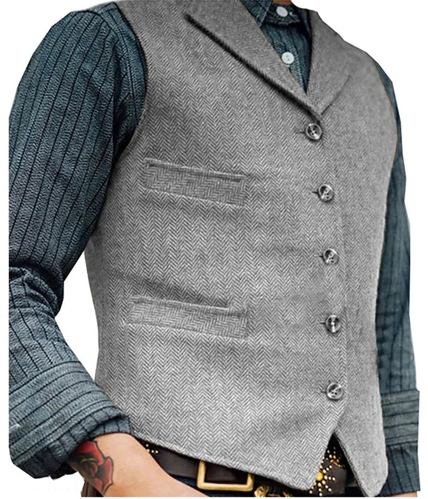 Herringbone Tailored Waistcoat for Men - Grey