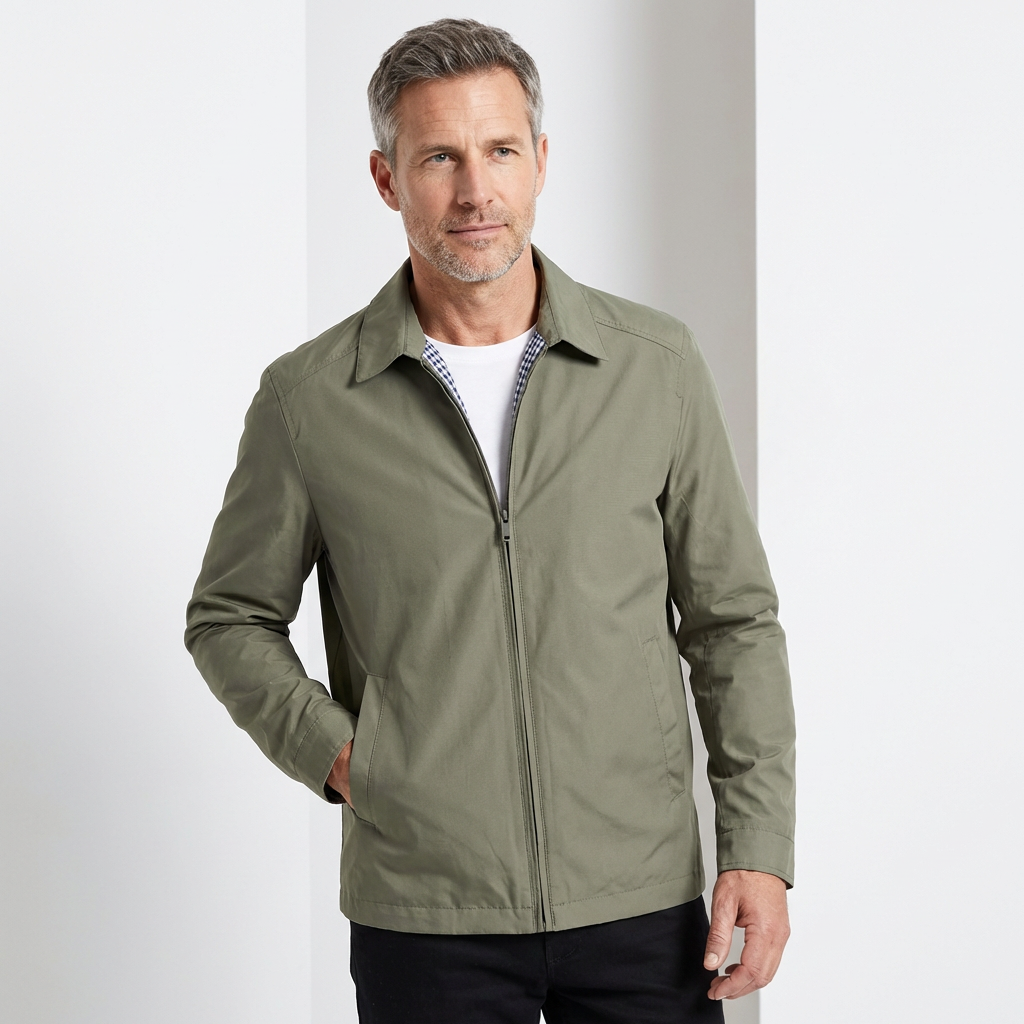 Collared Zip-Up Harrington Jacket for Men
