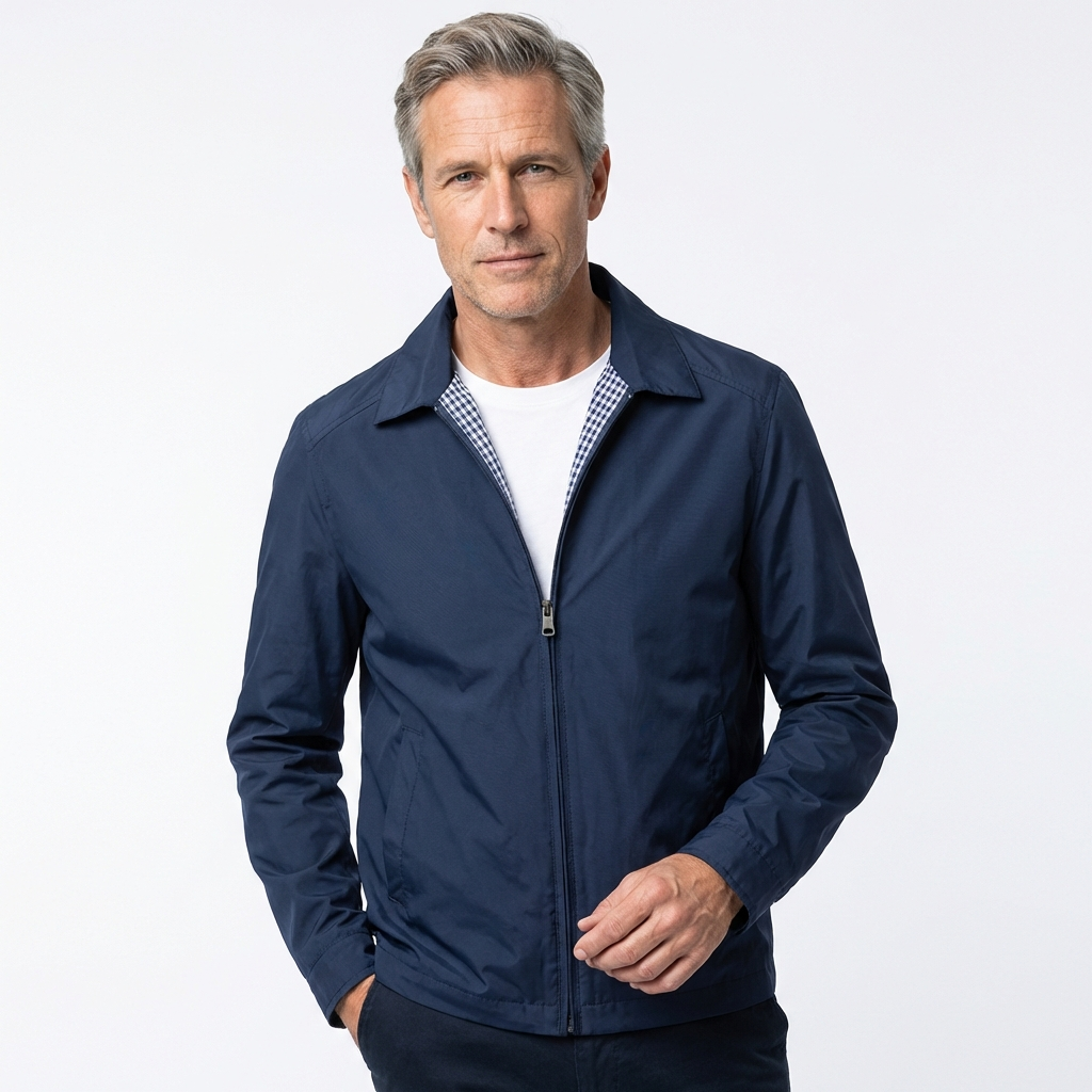 Collared Zip-Up Harrington Jacket for Men