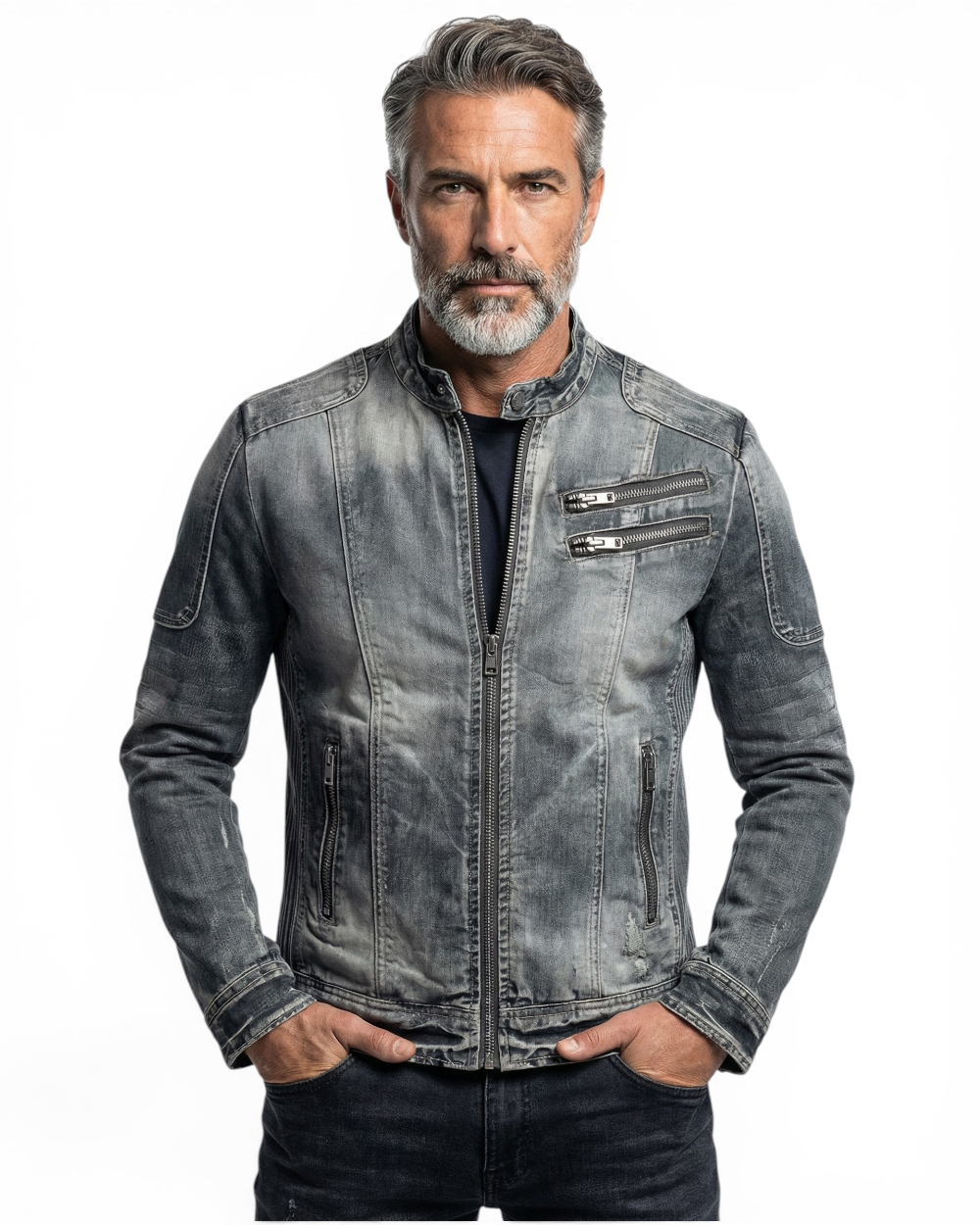 Zip-Up Denim Jacket for Men