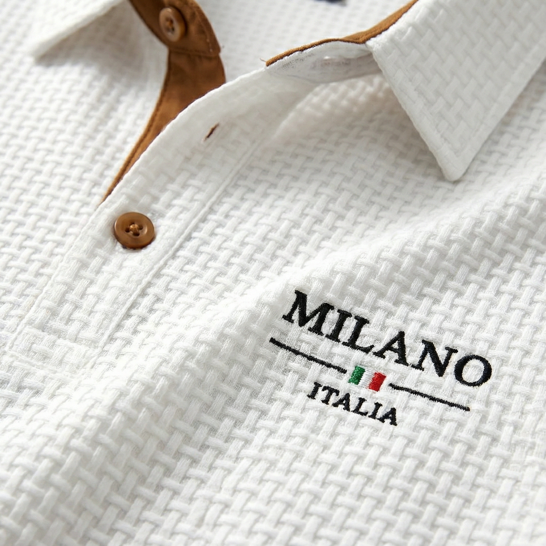 Ribbed Knit Polo Shirt with Contrast Trim for Men