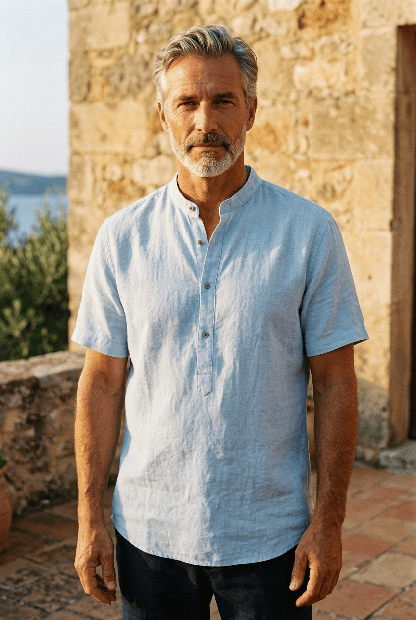 Short Sleeve Stand Collar Shirt for Men