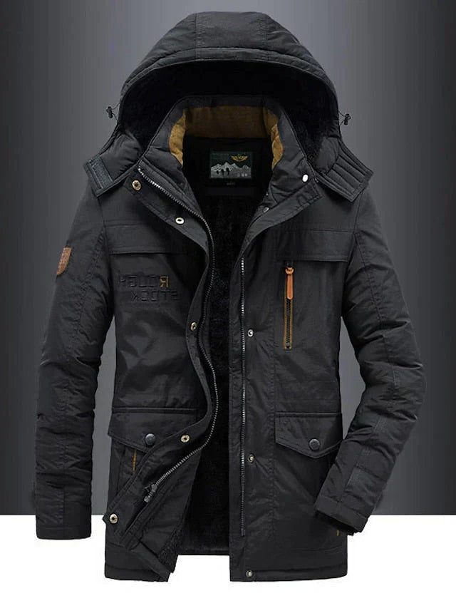 Hooded Parka Jacket for Men - Black