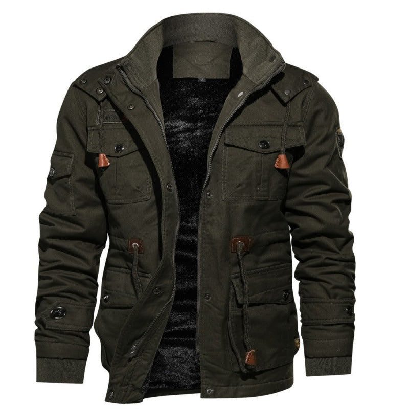 Hooded Parka Jacket with Fleece Lining for Men - Green
