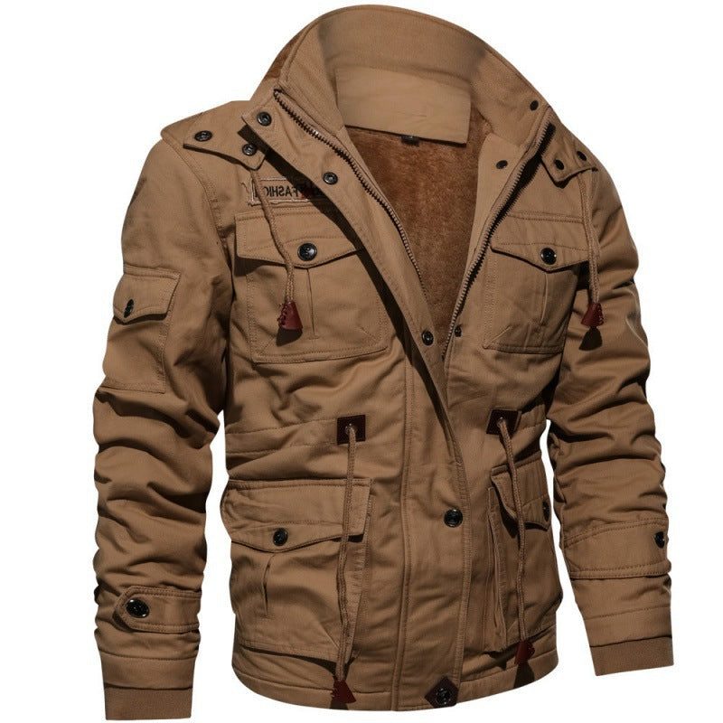 Hooded Parka Jacket with Fleece Lining for Men - Khaki