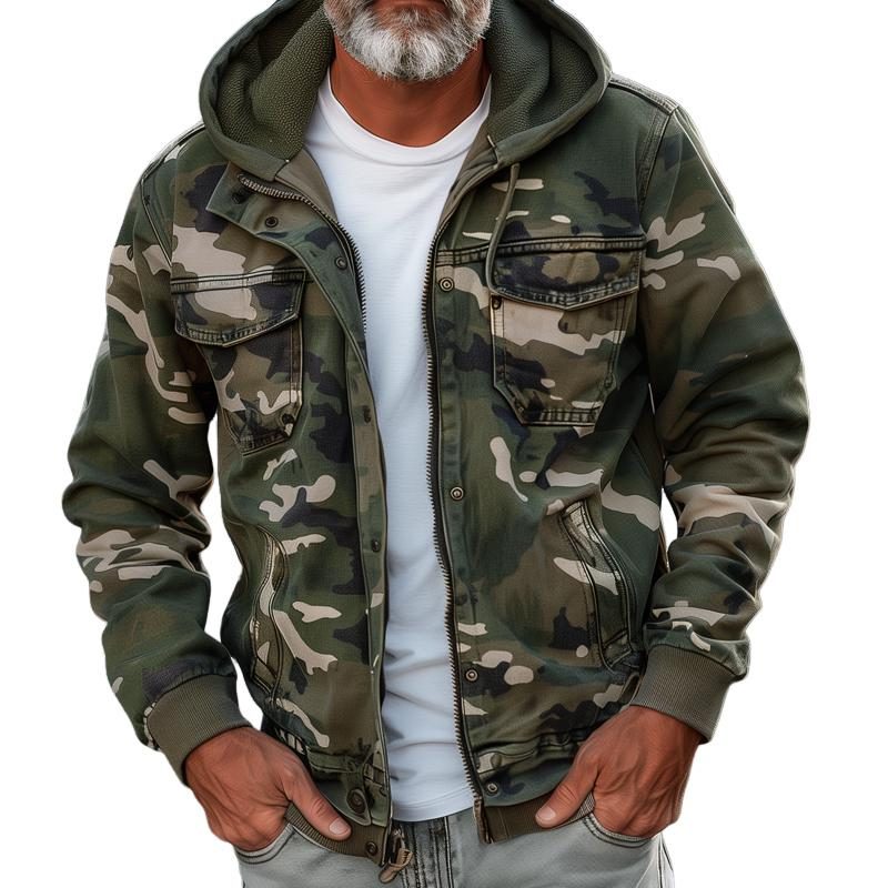 Hooded Zip-Up Camouflage Cargo Jacket for Men - View 2
