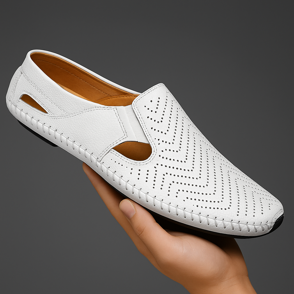 Perforated Leather Slip-On Loafers for Men