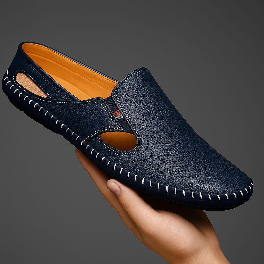 Perforated Leather Slip-On Loafers for Men