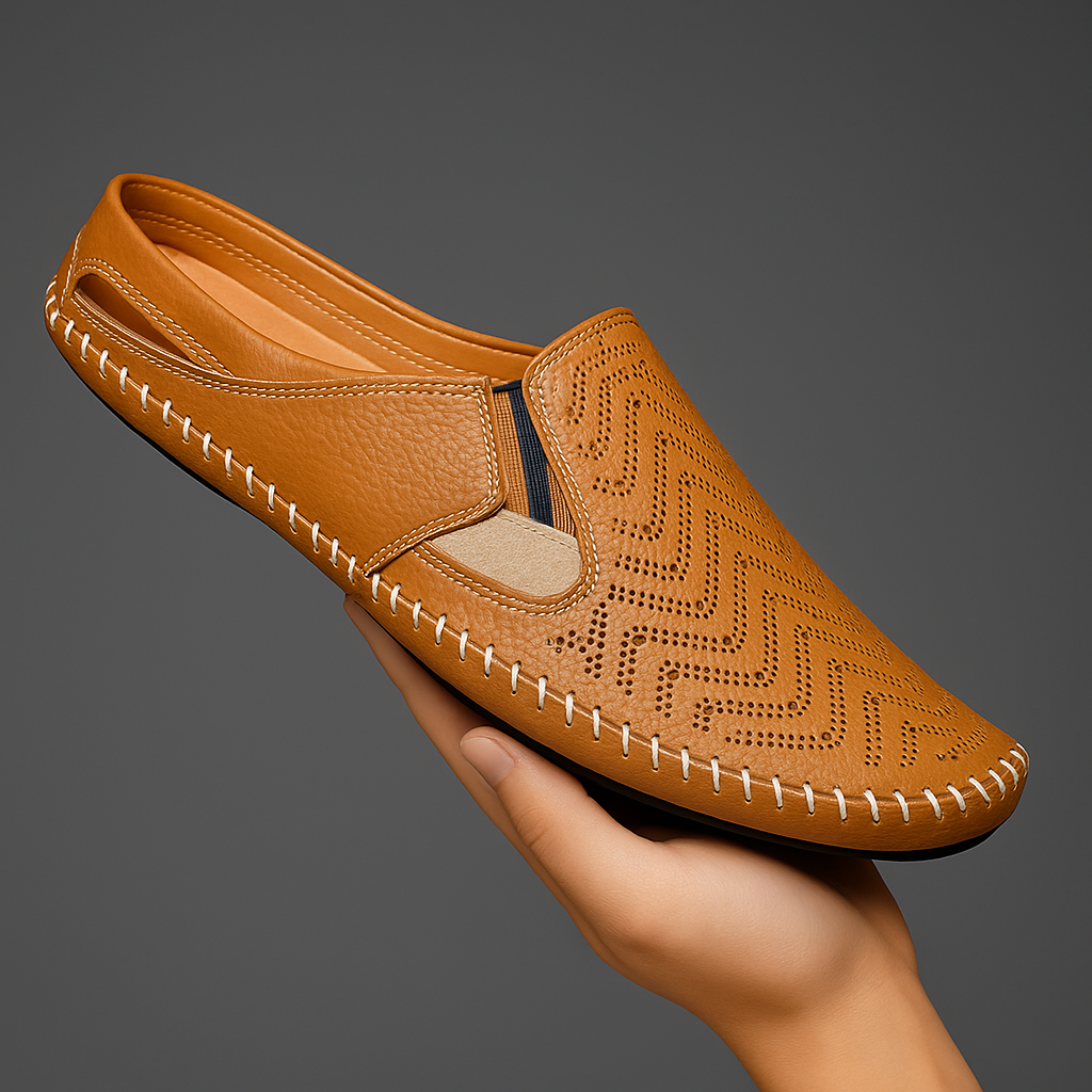 Perforated Leather Slip-On Loafers for Men