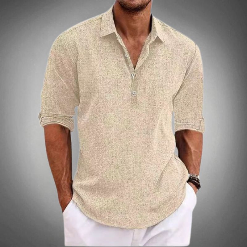 Linen Half-Button Polo Shirt for Men