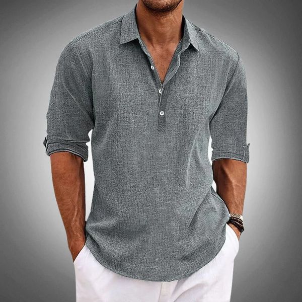 Linen Half-Button Polo Shirt for Men