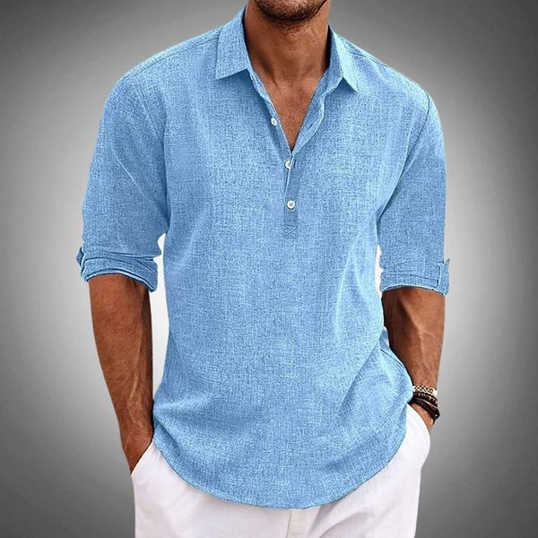 Linen Half-Button Polo Shirt for Men