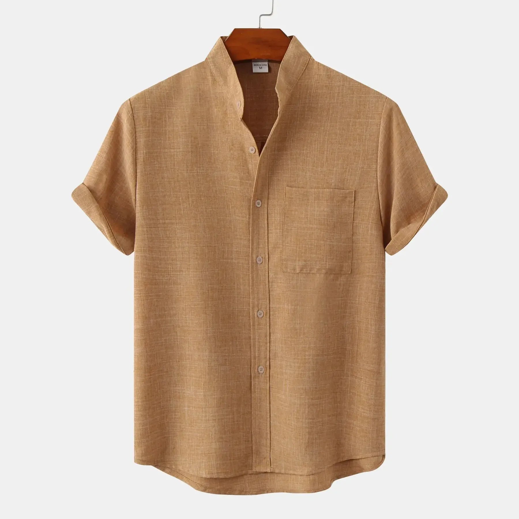 Linen Shirt with Mandarin Collar for Men