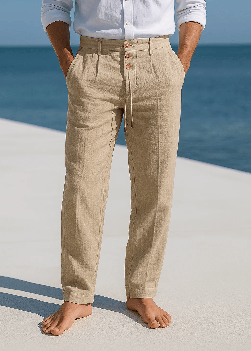 Linen Straight Leg Trousers for Men