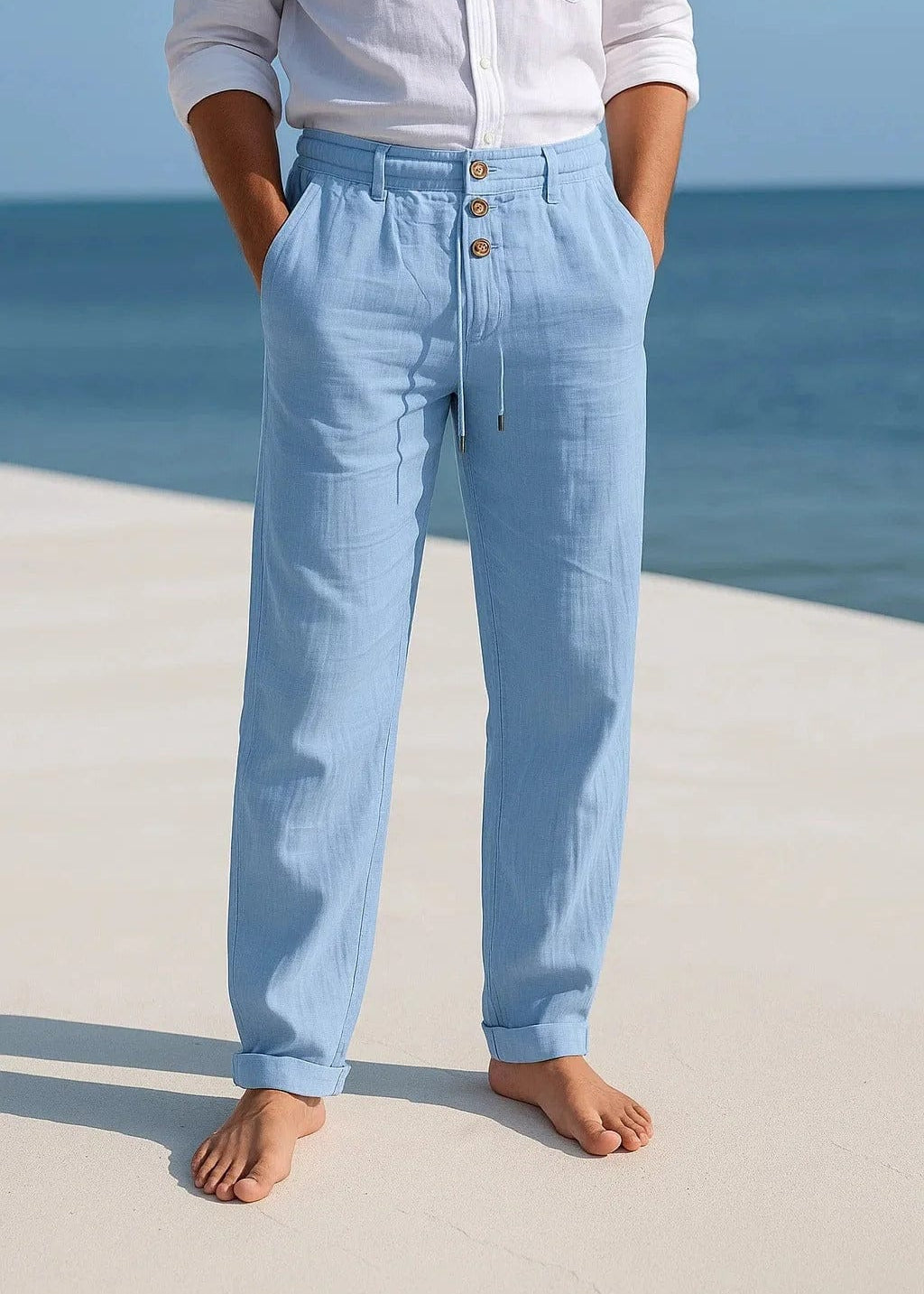 Linen Straight Leg Trousers for Men