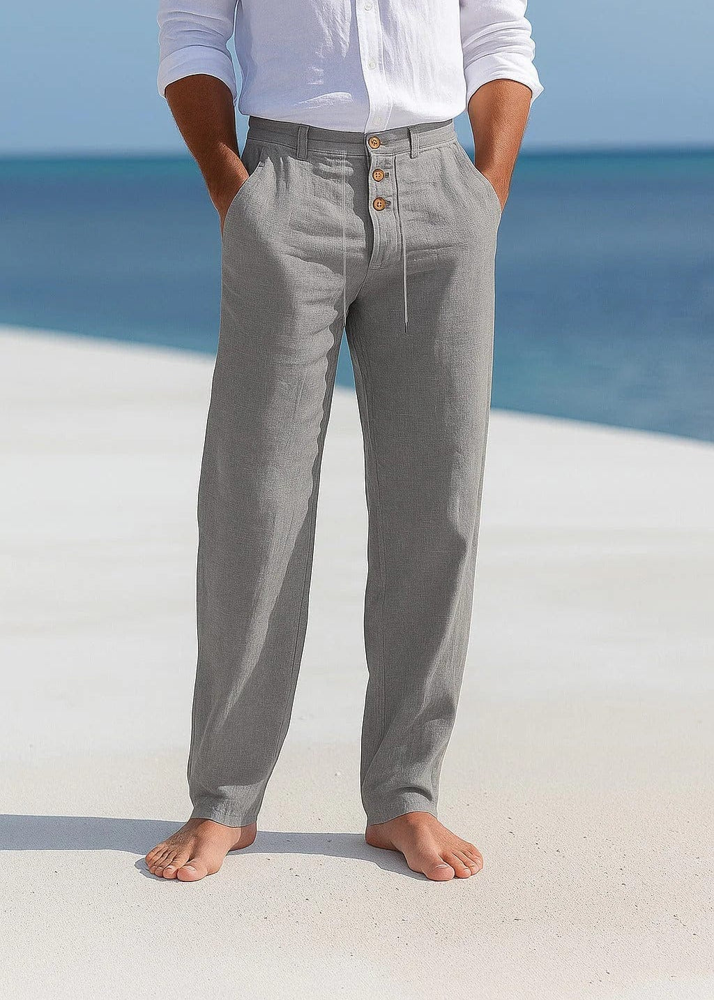 Linen Straight Leg Trousers for Men