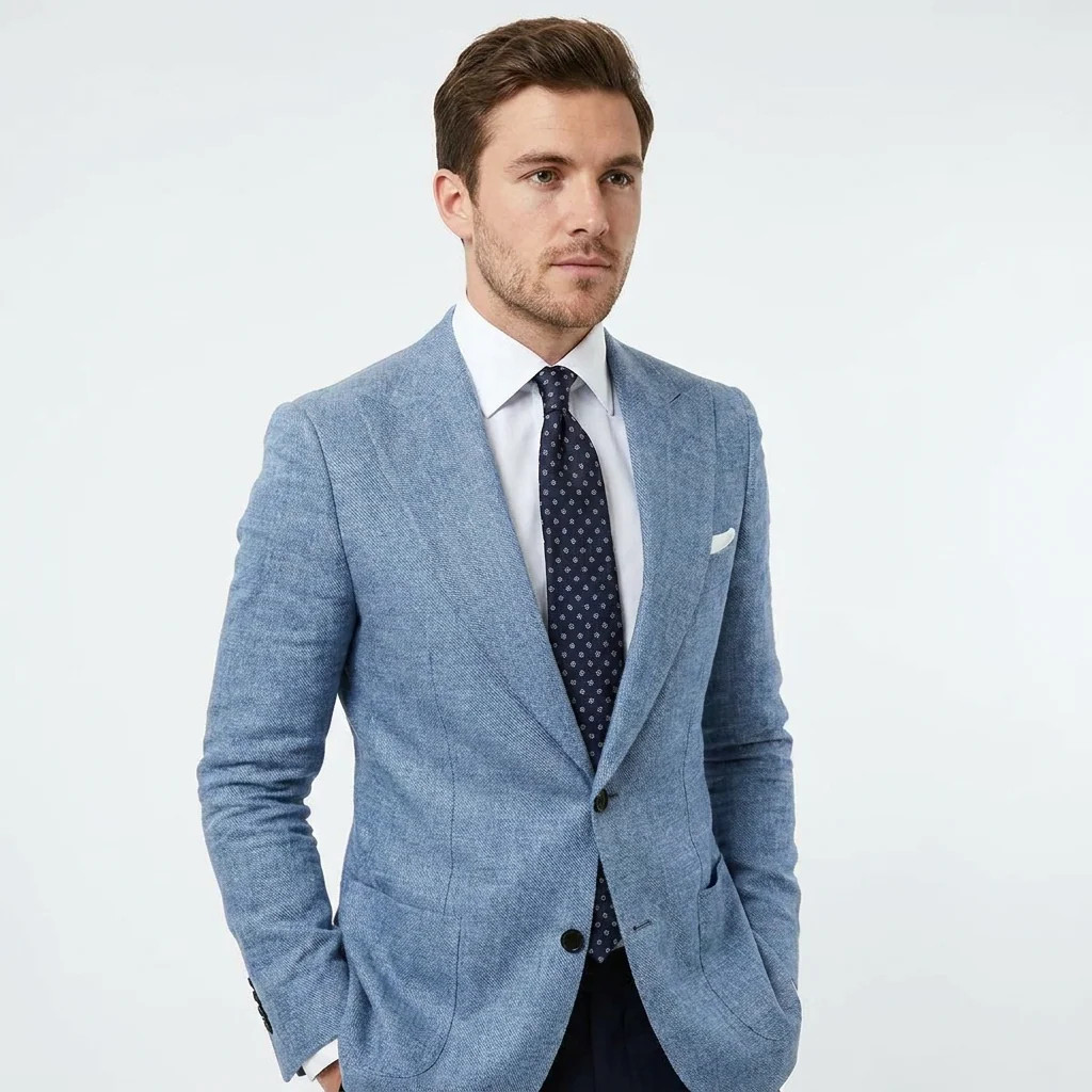 Textured Single-Breasted Blazer for Men