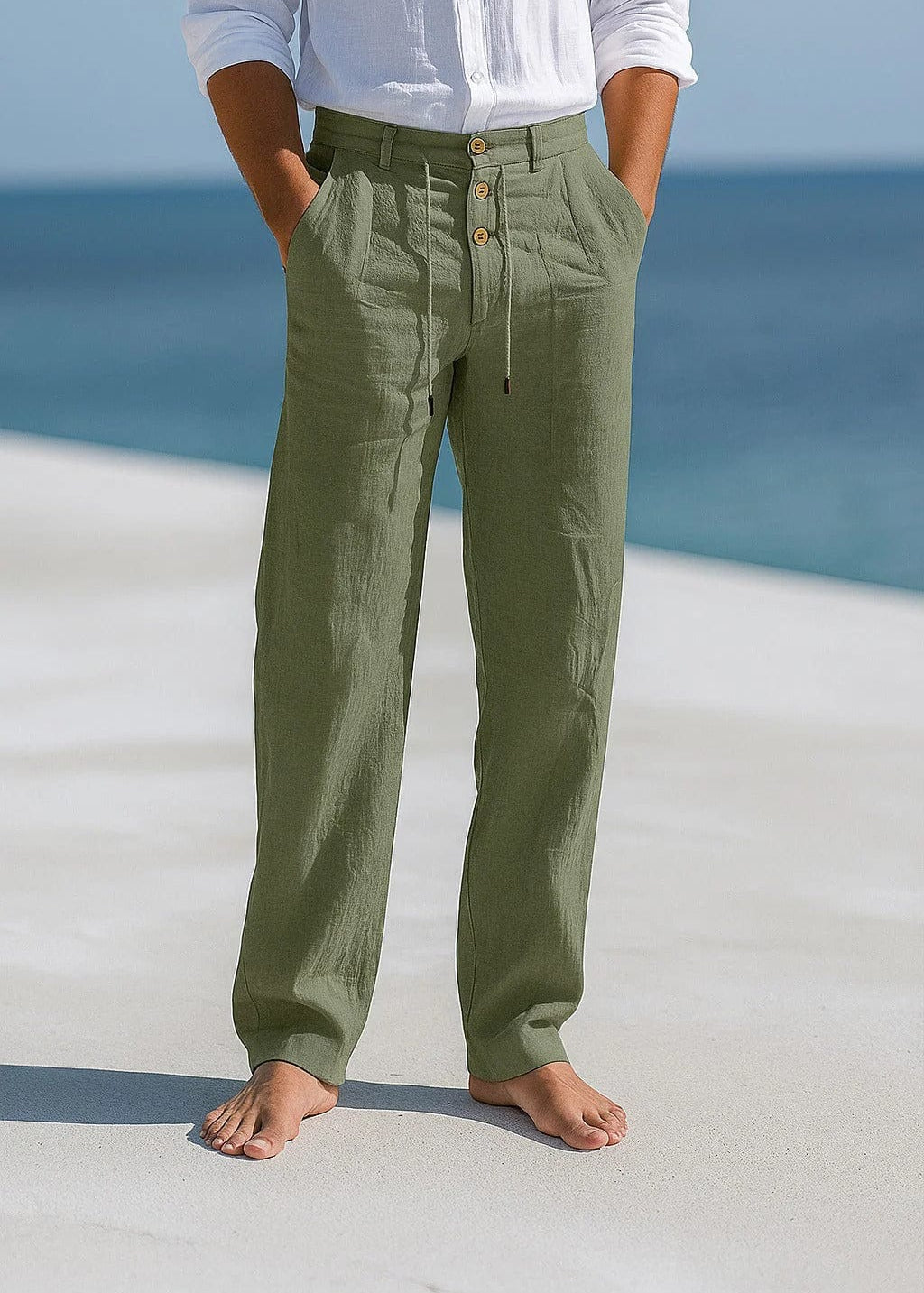Linen Straight Leg Trousers for Men