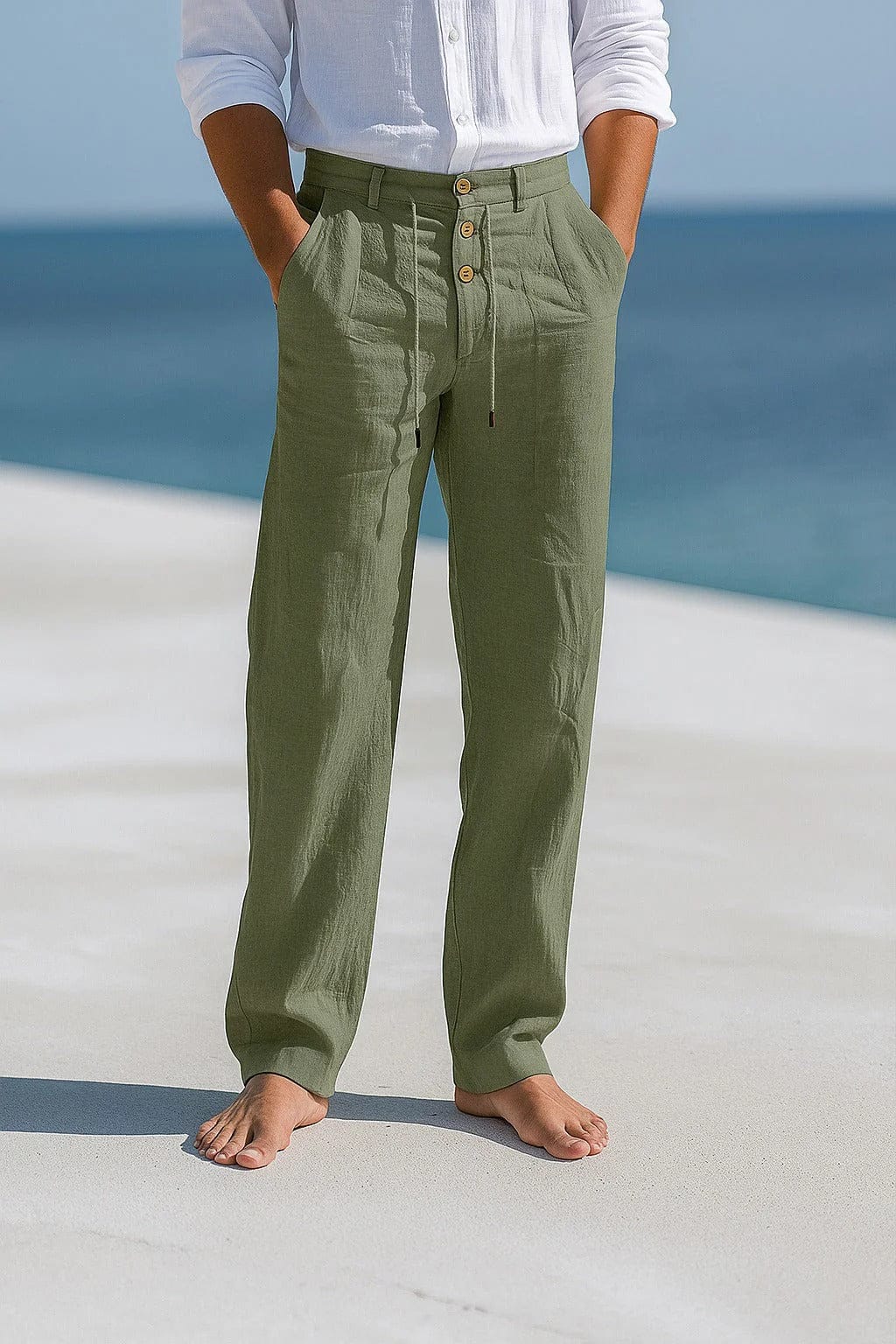 Linen Straight Leg Trousers for Men