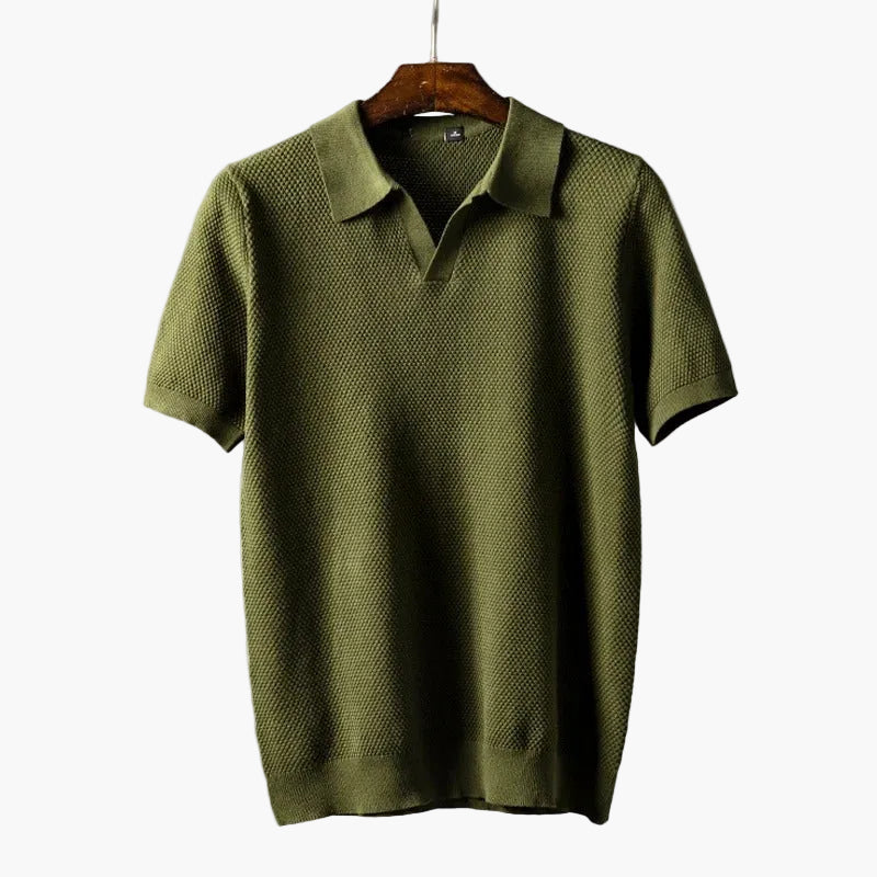Textured Knit Polo Shirt for Men