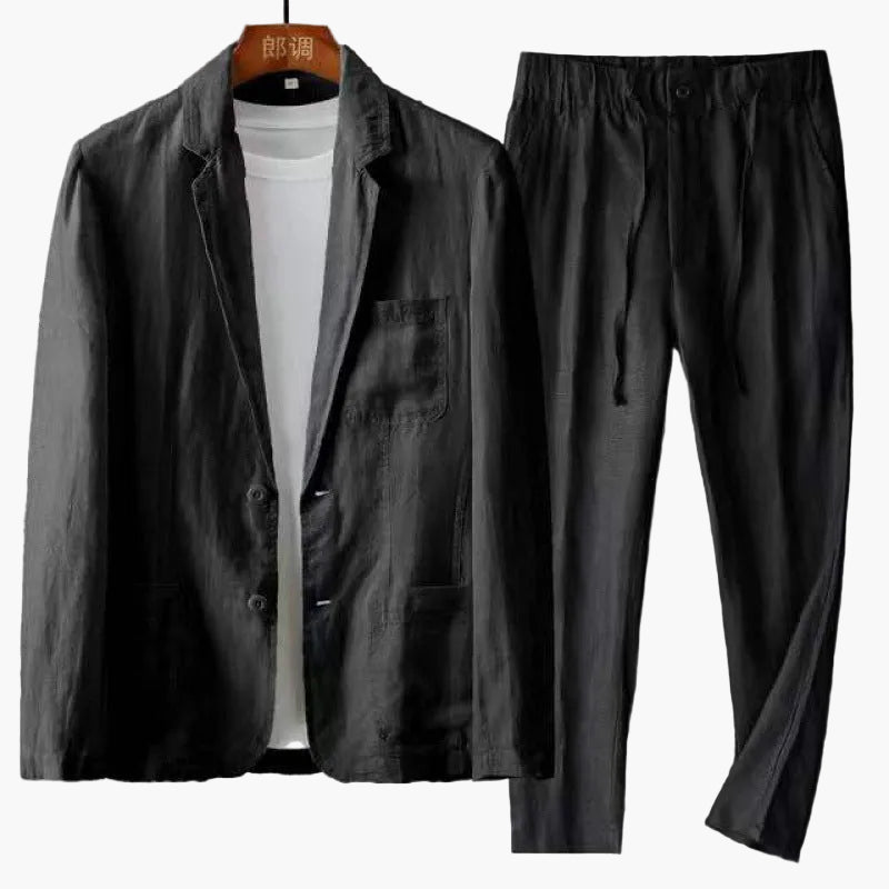Two-Piece Linen Set with Blazers and Trousers for Men