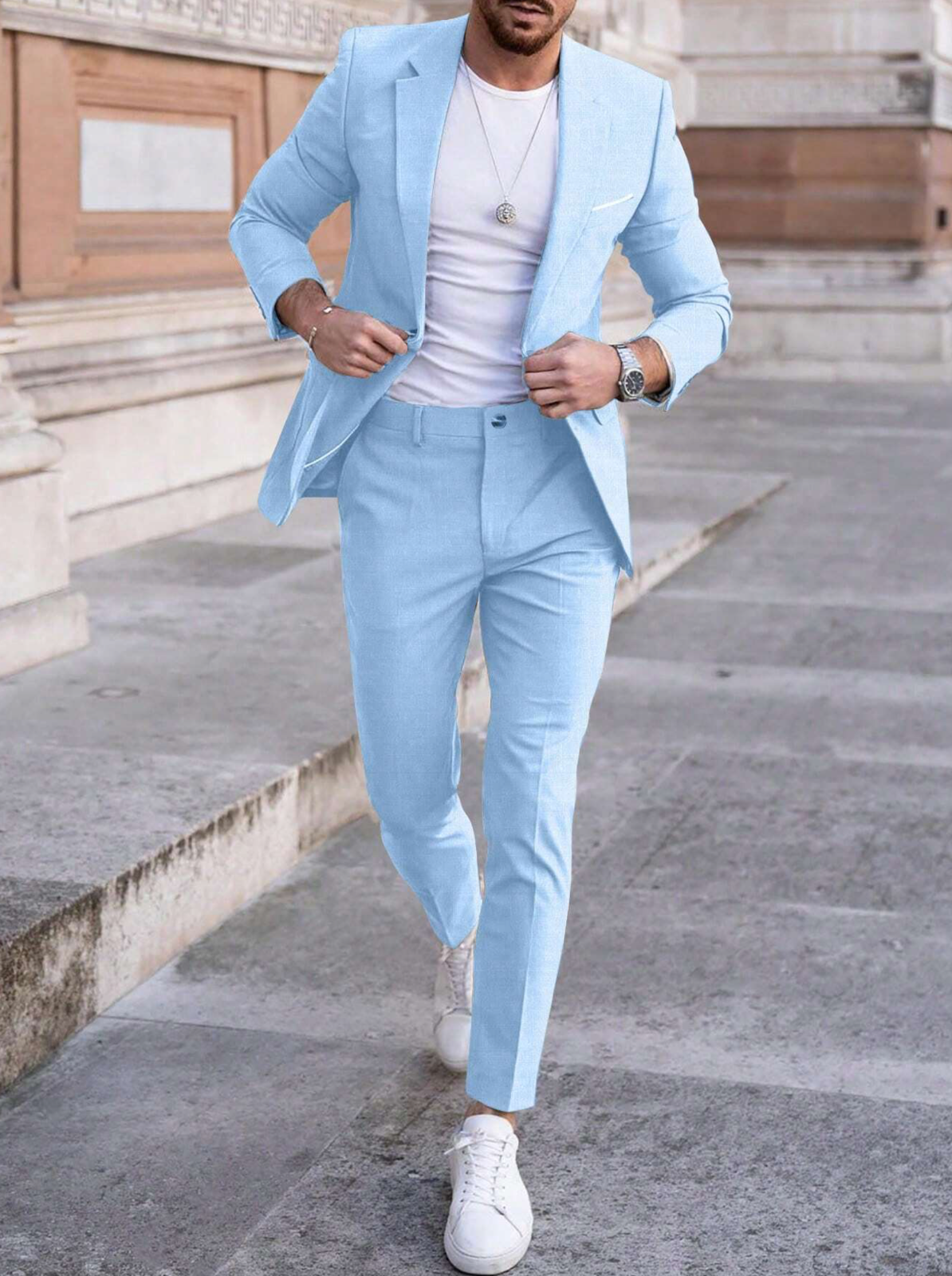 Linen Straight Leg Blazer Set for Men