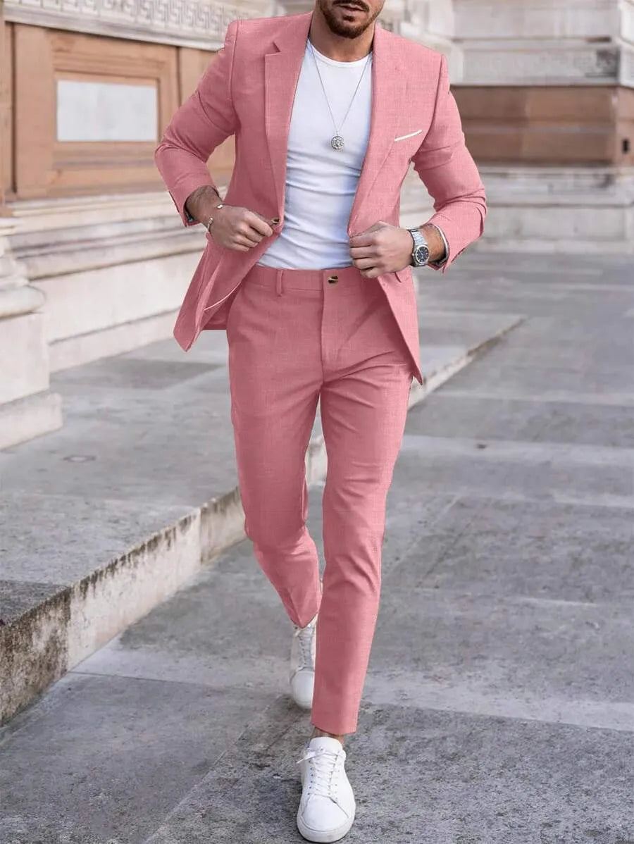 Linen Straight Leg Blazer Set for Men