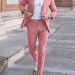 Linen Straight Leg Blazer Set for Men