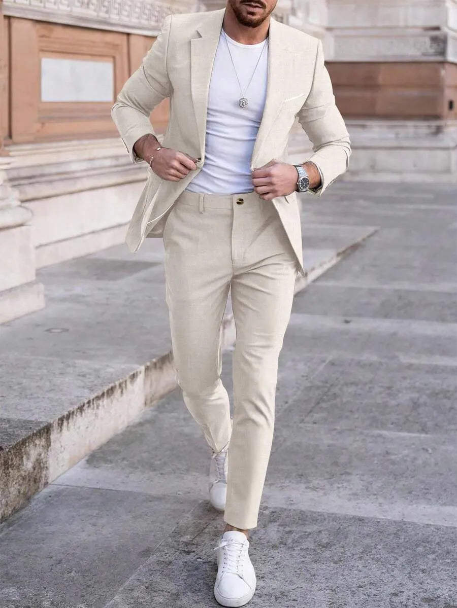 Linen Straight Leg Blazer Set for Men
