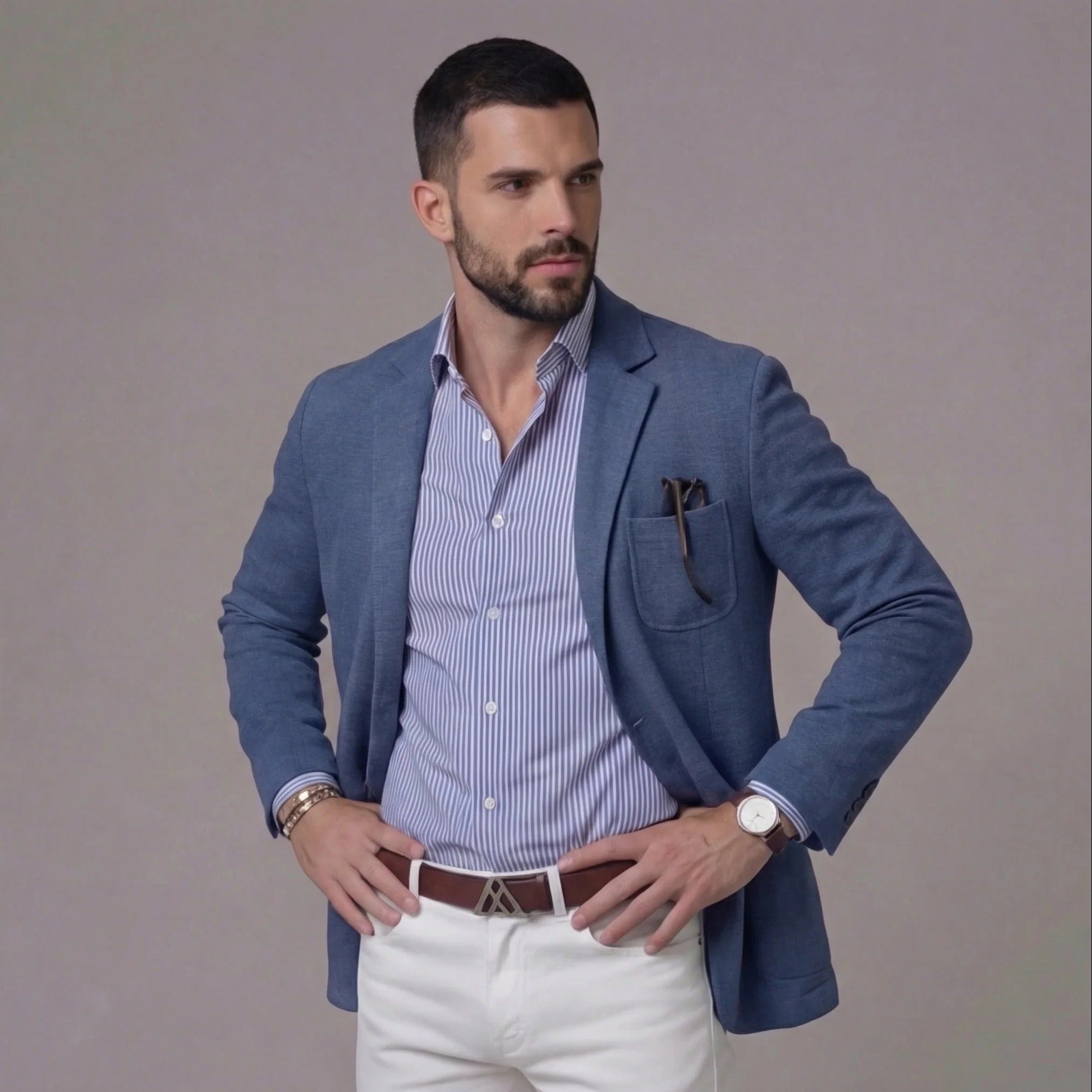 Linen Single-Breasted Blazer for Men