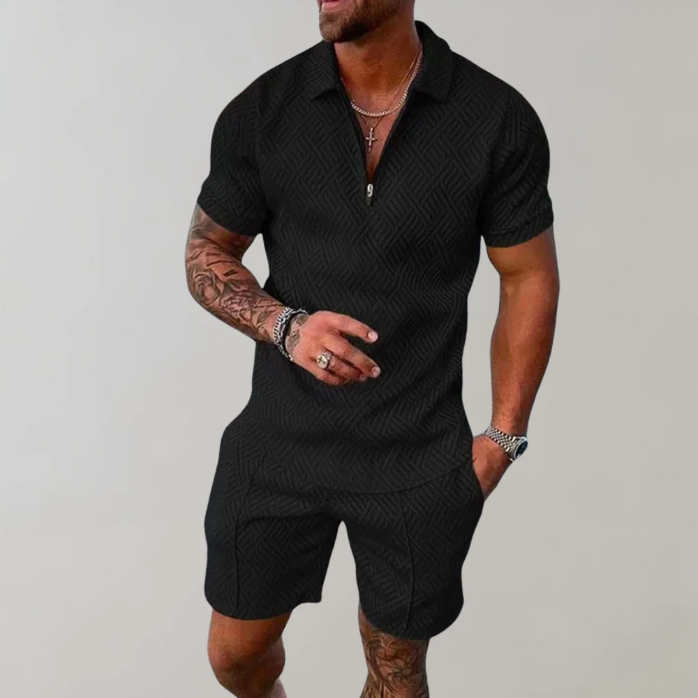 Zip Polo Short Set for Men