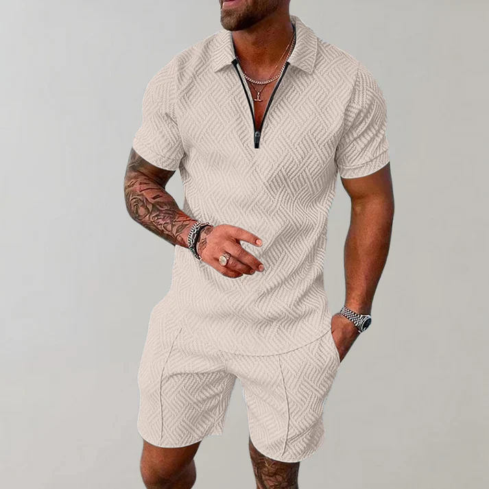 Zip Polo Short Set for Men