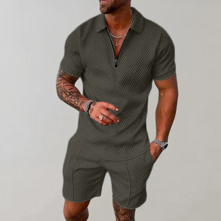 Zip Polo Short Set for Men