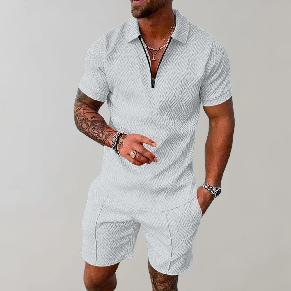 Zip Polo Short Set for Men