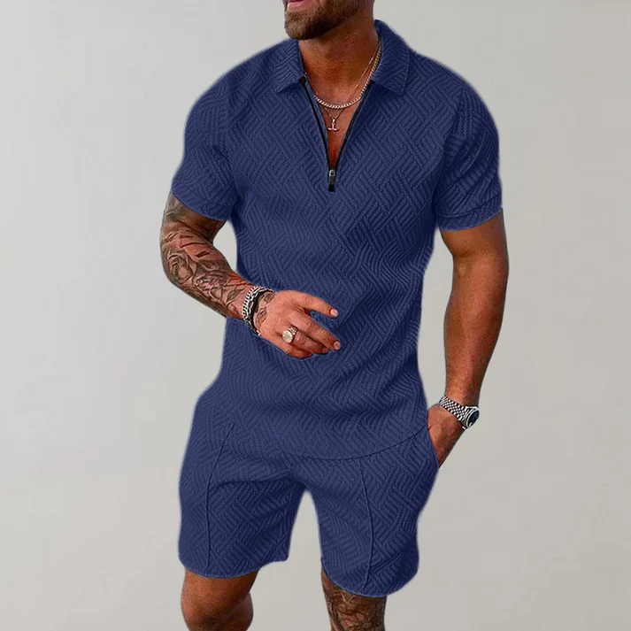 Zip Polo Short Set for Men