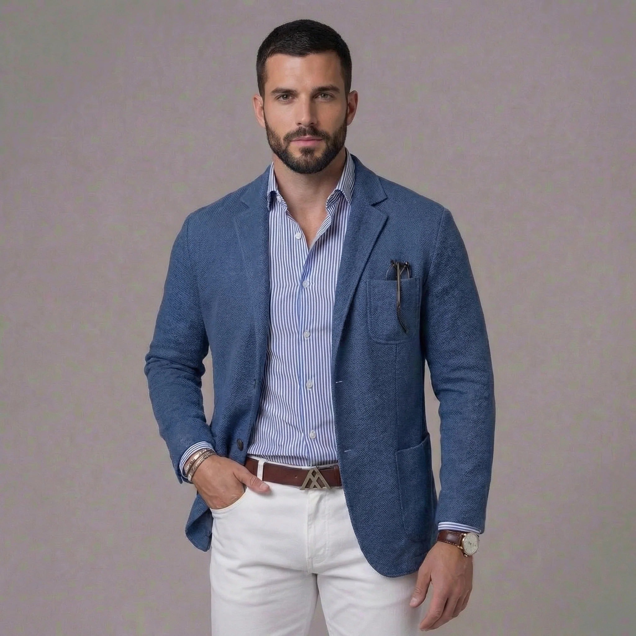Linen Single-Breasted Blazer for Men
