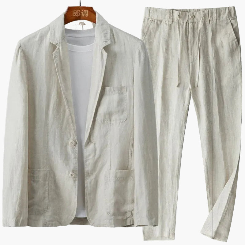 Two-Piece Linen Set with Blazers and Trousers for Men