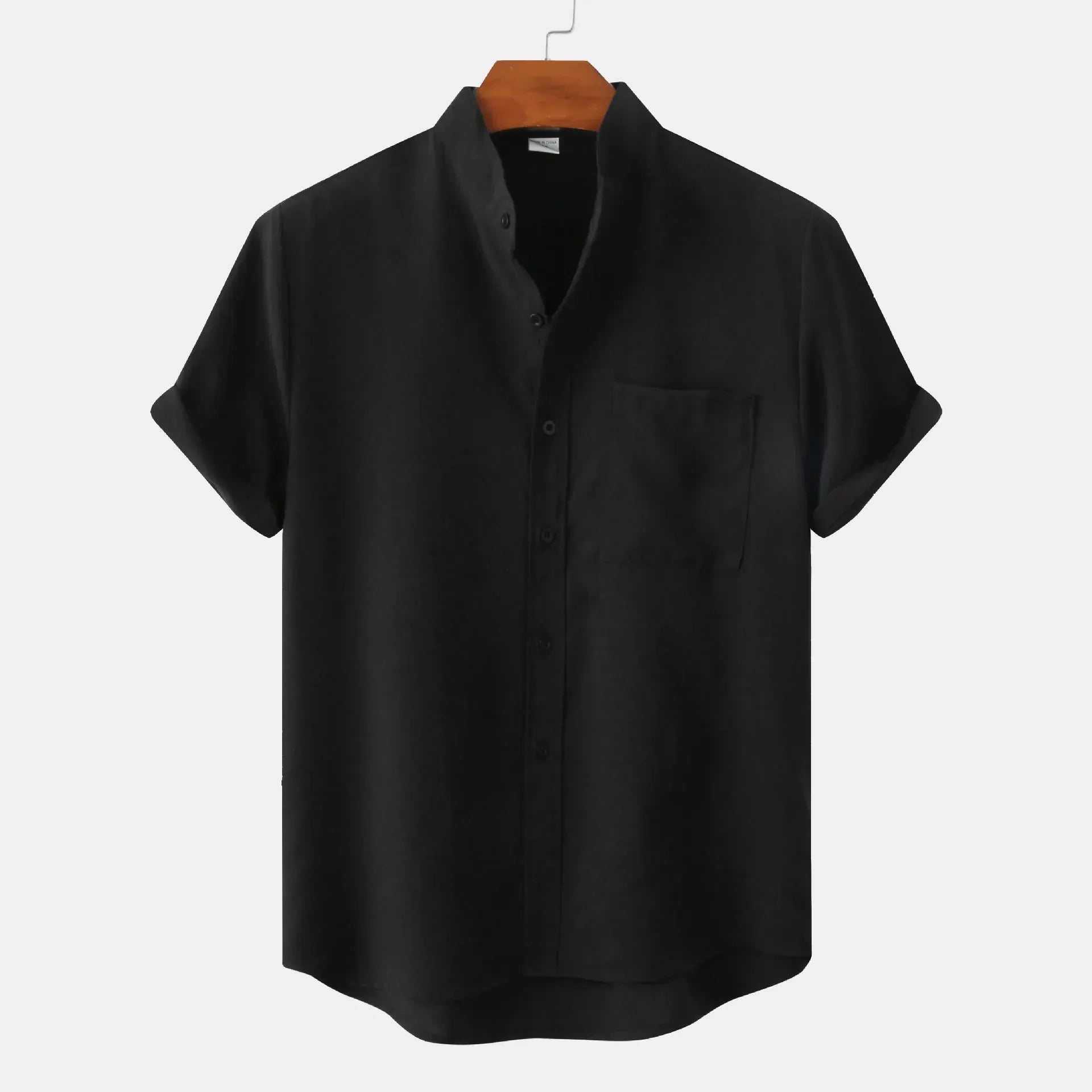 Linen Shirt with Mandarin Collar for Men