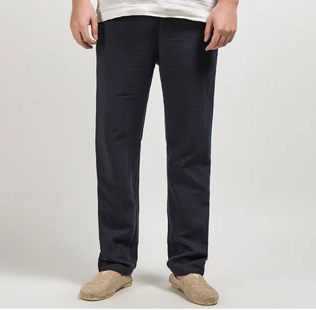 Straight Leg Linen Trousers with Pockets for Men