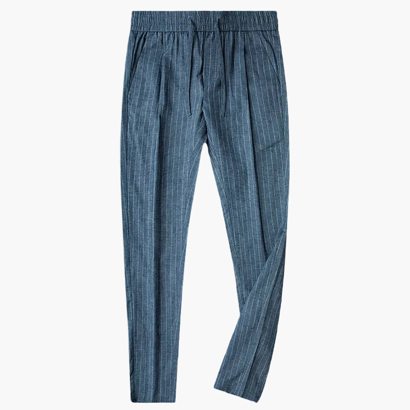 Striped Straight Leg Trousers with Drawstrings for Men