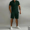 Ribbed Knit Zip Polo Shorts Set for Men