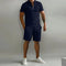 Ribbed Knit Zip Polo Shorts Set for Men