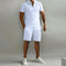 Ribbed Knit Zip Polo Shorts Set for Men