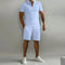 Ribbed Knit Zip Polo Shorts Set for Men
