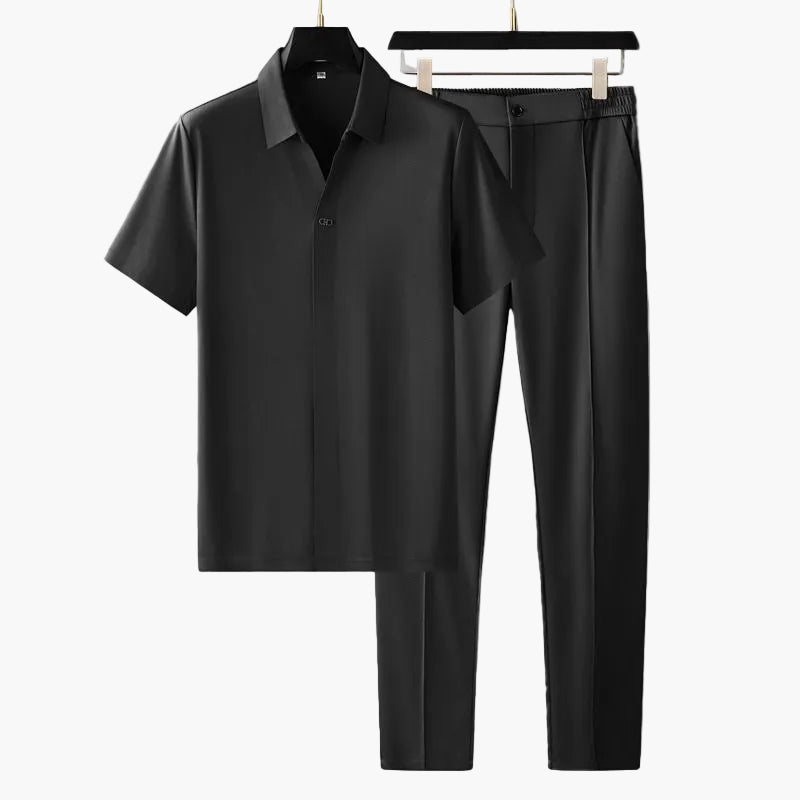 Two-Piece Set with  Short Sleeve Polo and Trousers for Men