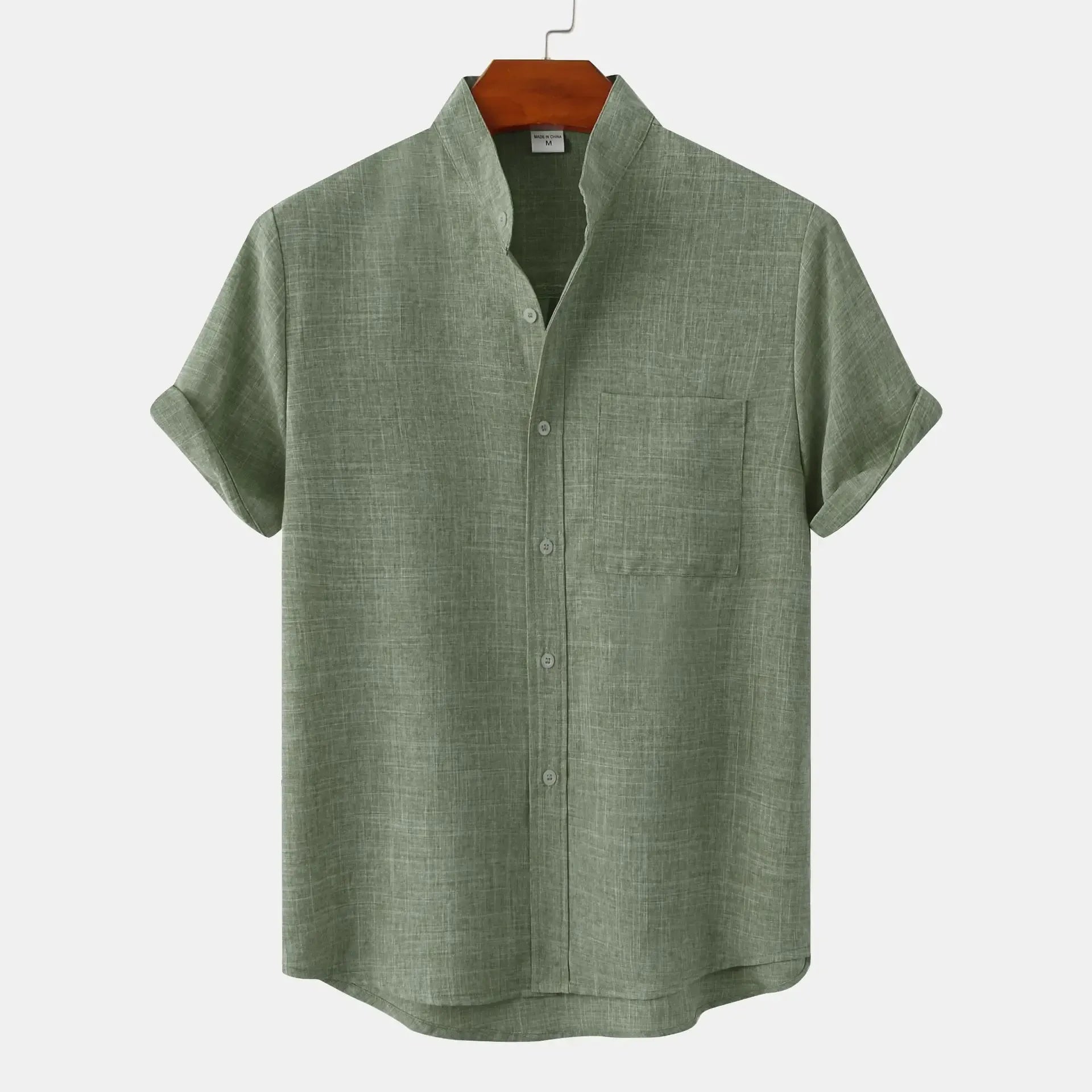 Linen Shirt with Mandarin Collar for Men