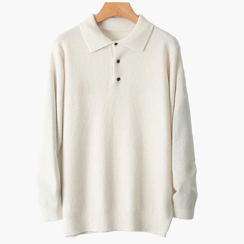 Knit Polo Sweater with Three-Button Placket for Men