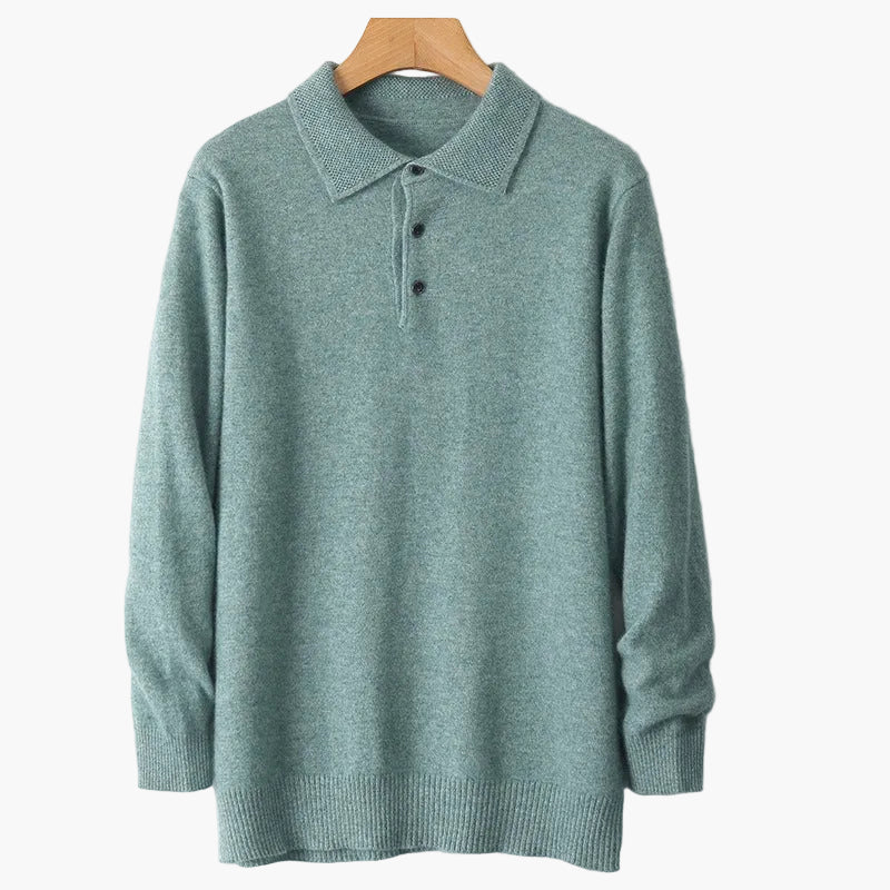 Knit Polo Sweater with Three-Button Placket for Men